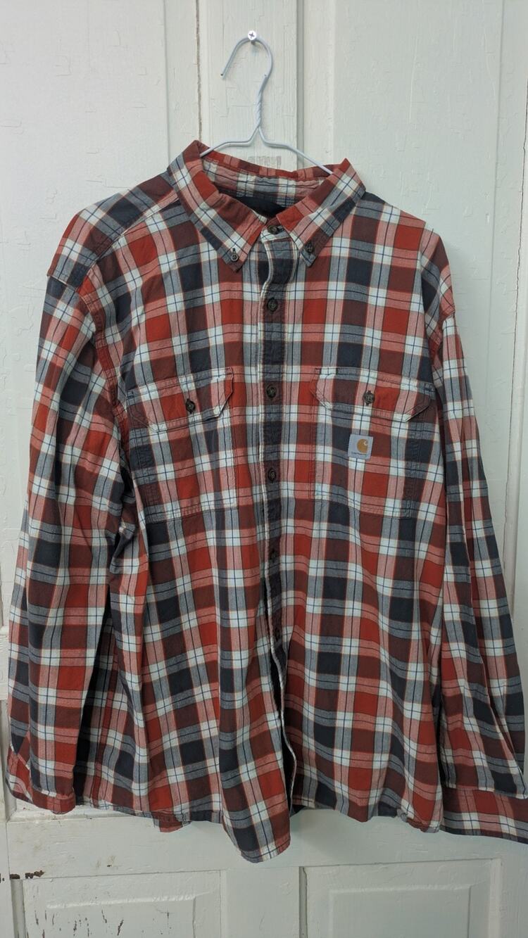 Carhartt Loose Fit plaid Shirt Mens XL orange/grey